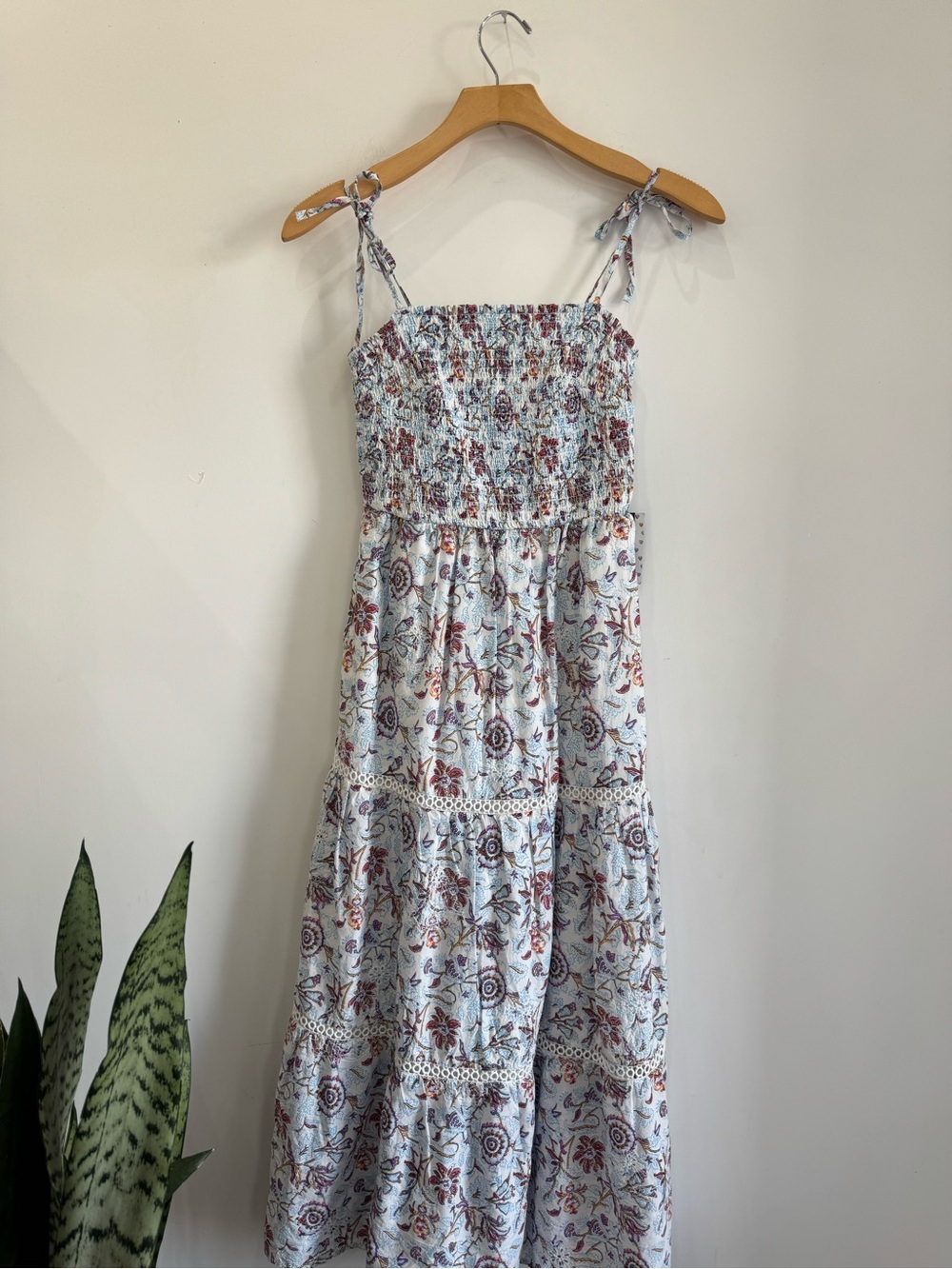 Roller Rabbit White Maxi Dress with Pink & Blue Floral